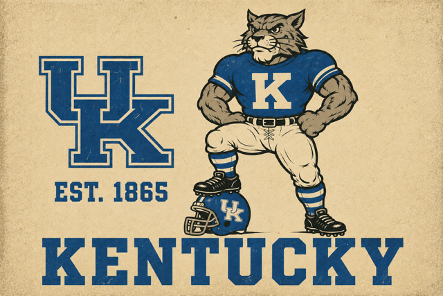 Kentucky Wildcats-Style Blue Cat Vintage Wall Art Print