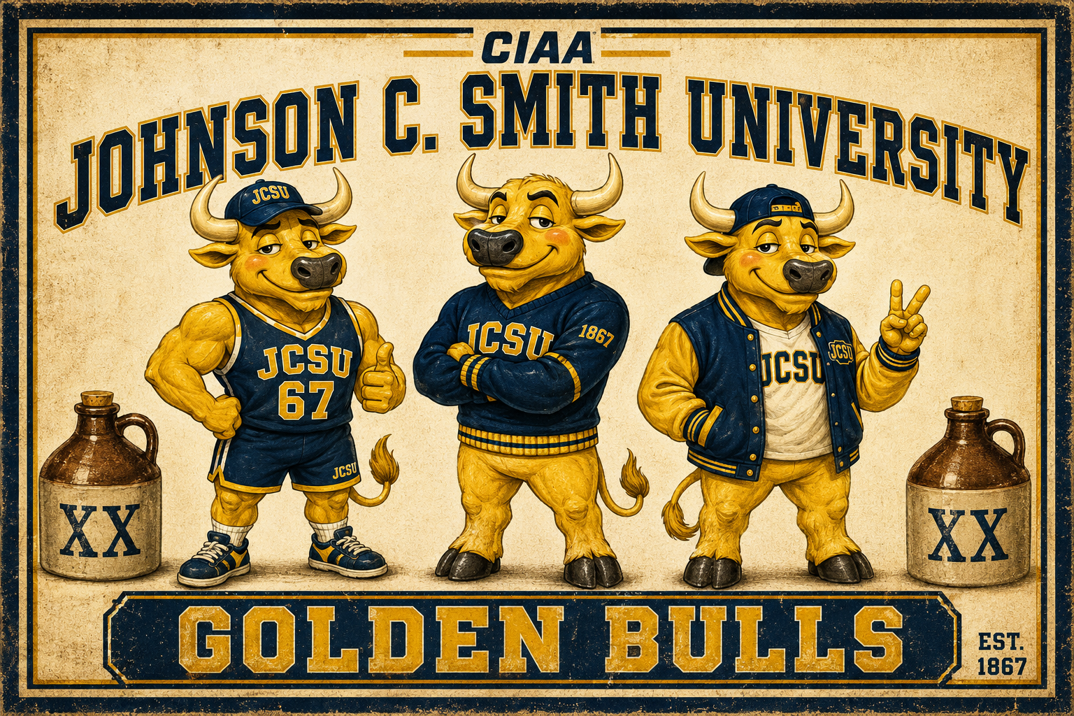 Johnson C. Smith University Golden Bulls Vintage-Style Wall Art