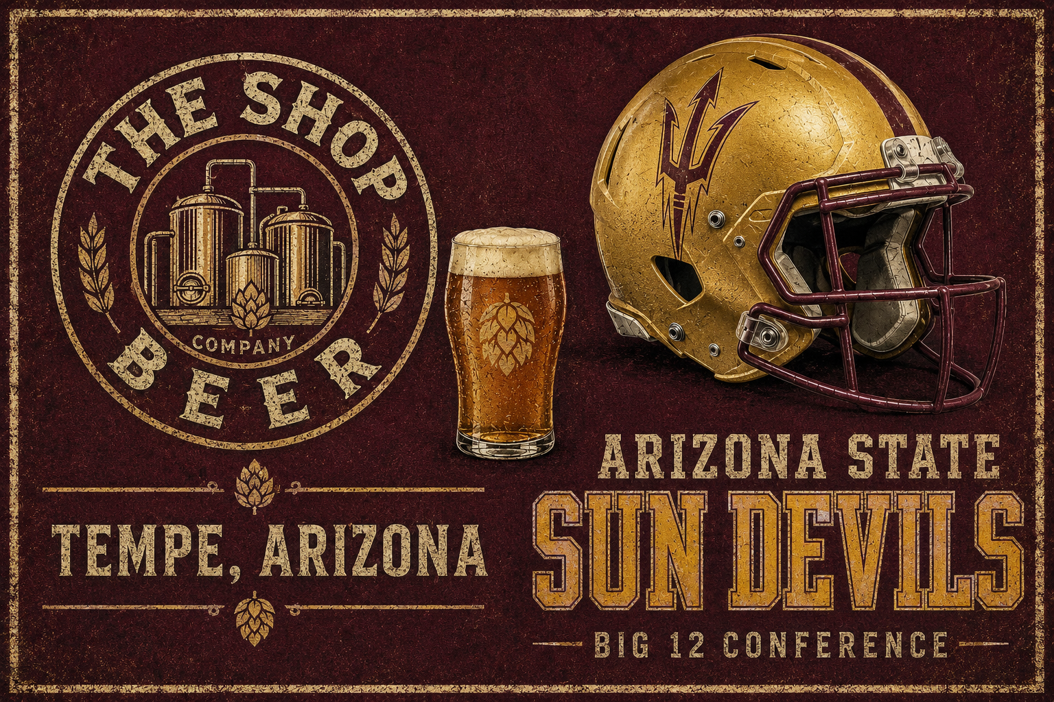 Tempe Arizona Sun Devils Beer & Football Vintage-Style Wall Art