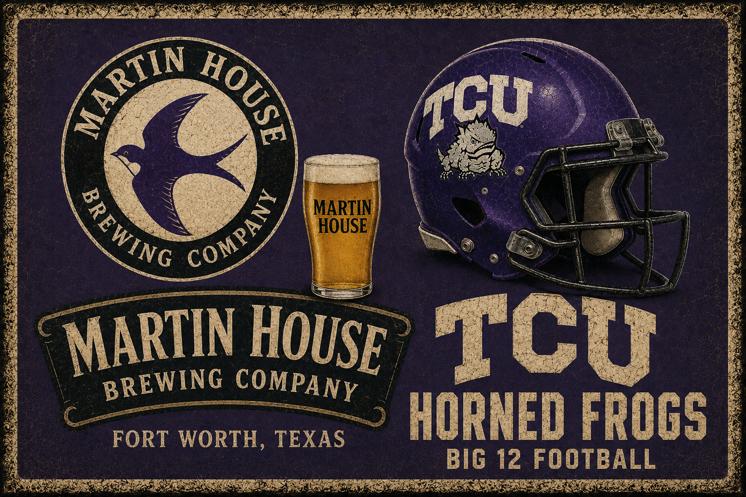 Martin House Brewing Co. TCU Horned Frogs Vintage Wall Art