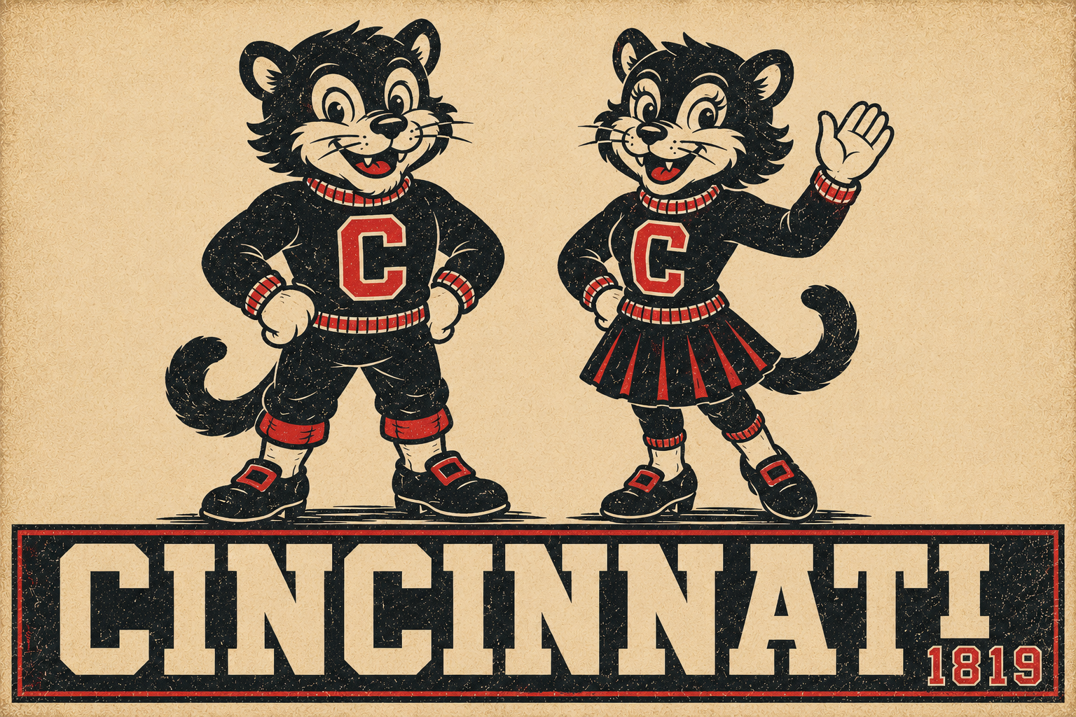 Cincinnati 1819 Tiger Couple Vintage-Style Wall Art