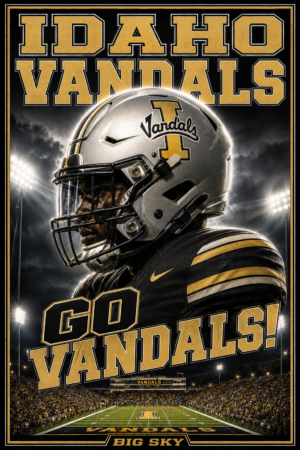 Idaho Vandals Football Helmet and Stadium Poster