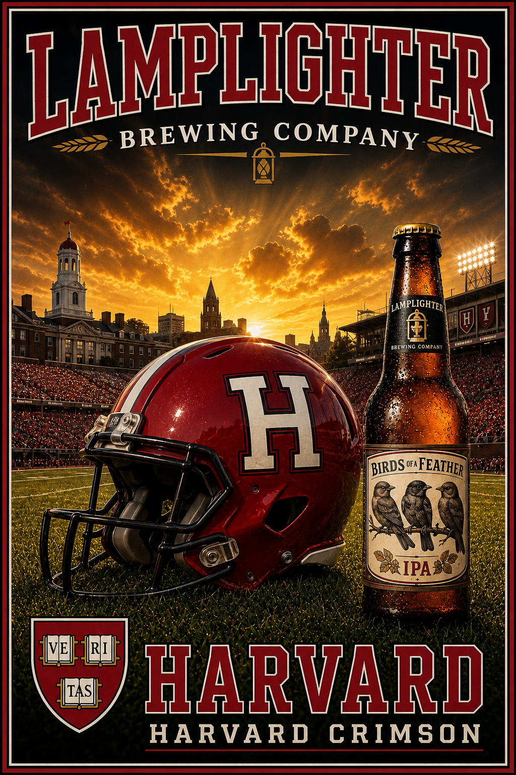 Lamplighter Brewing Company Harvard Crimson Football Poster