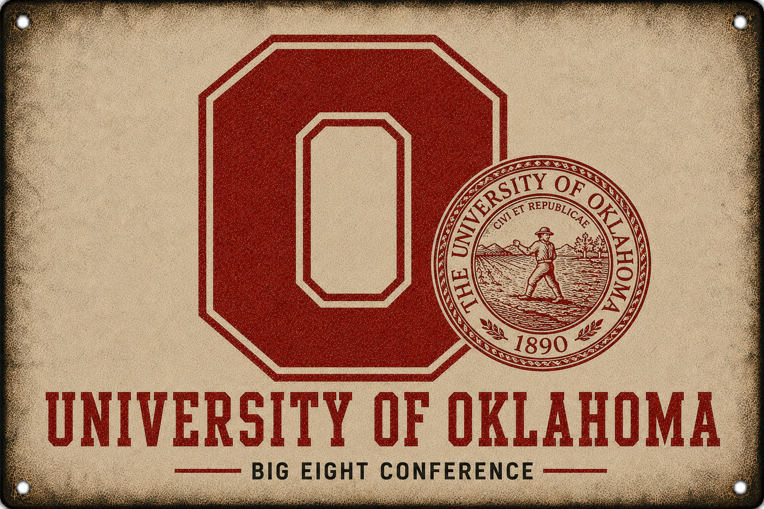 University of Oklahoma Big Eight Conference Vintage-Style Sign