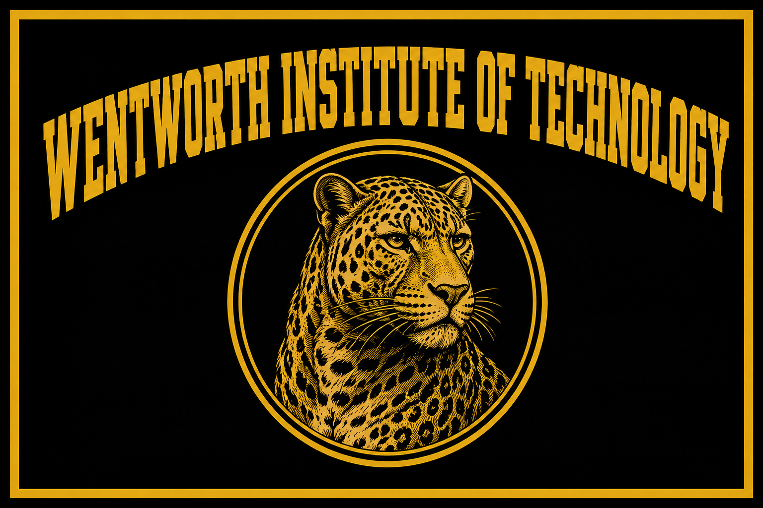 Wentworth Institute of Technology Leopard Black and Gold Wall Art