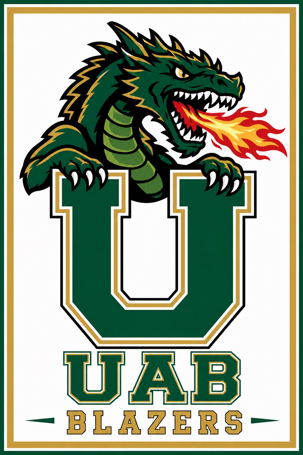 UAB Blazers Dragon Graphic Wall Art Print
