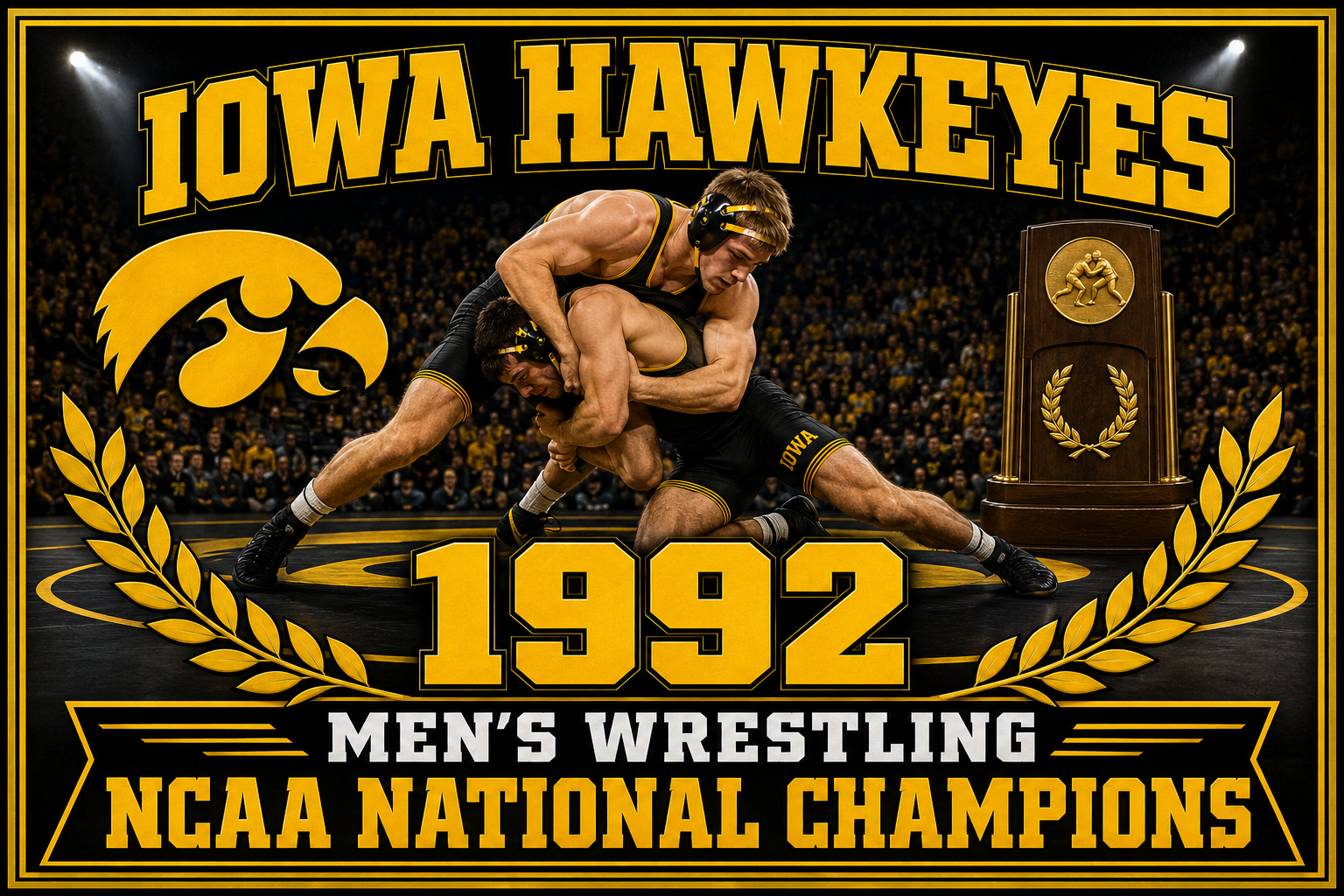 Iowa Hawkeyes 1992 Men’s Wrestling Champions Wall Art
