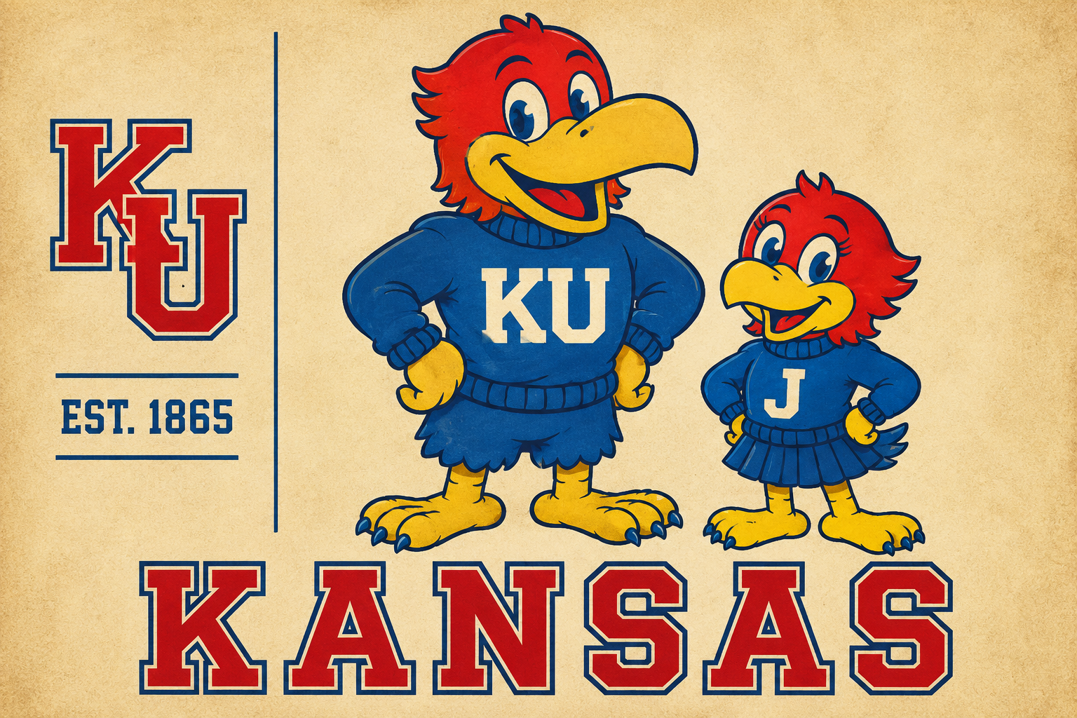 Kansas KU Mascot Family Vintage-Style Wall Art