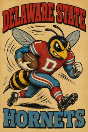 Delaware State Hornets Vintage-Style Football Wall Art Print