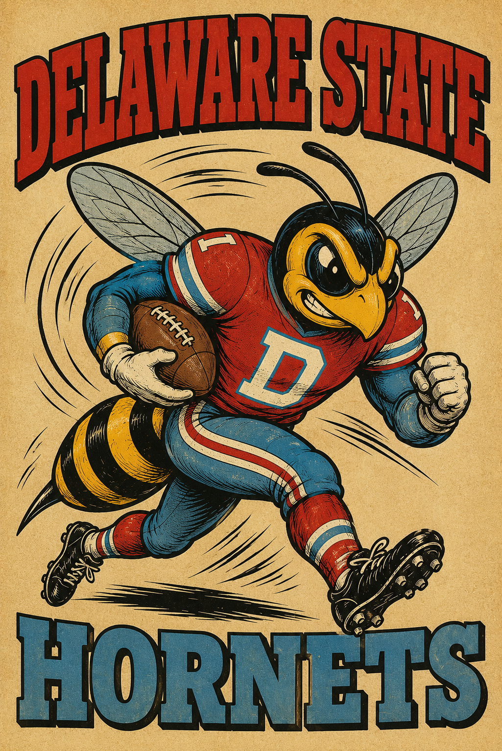 Delaware State Hornets Vintage-Style Football Wall Art Print