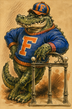 Alligator Football Player Illustration Wall Art