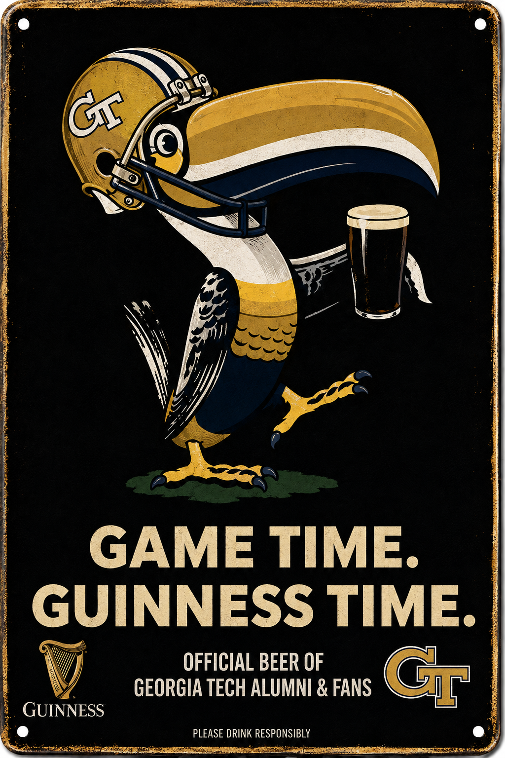Game Time Guinness Georgia Tech Vintage-Style Wall Sign