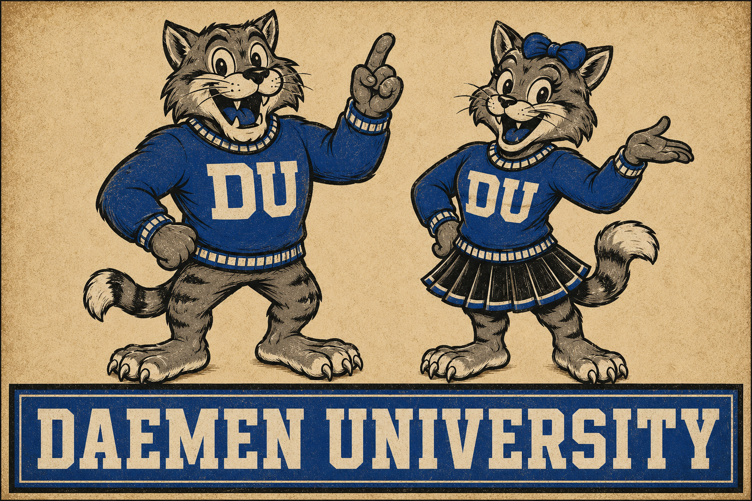 Daemen University Cat Mascot Vintage-Style Wall Art