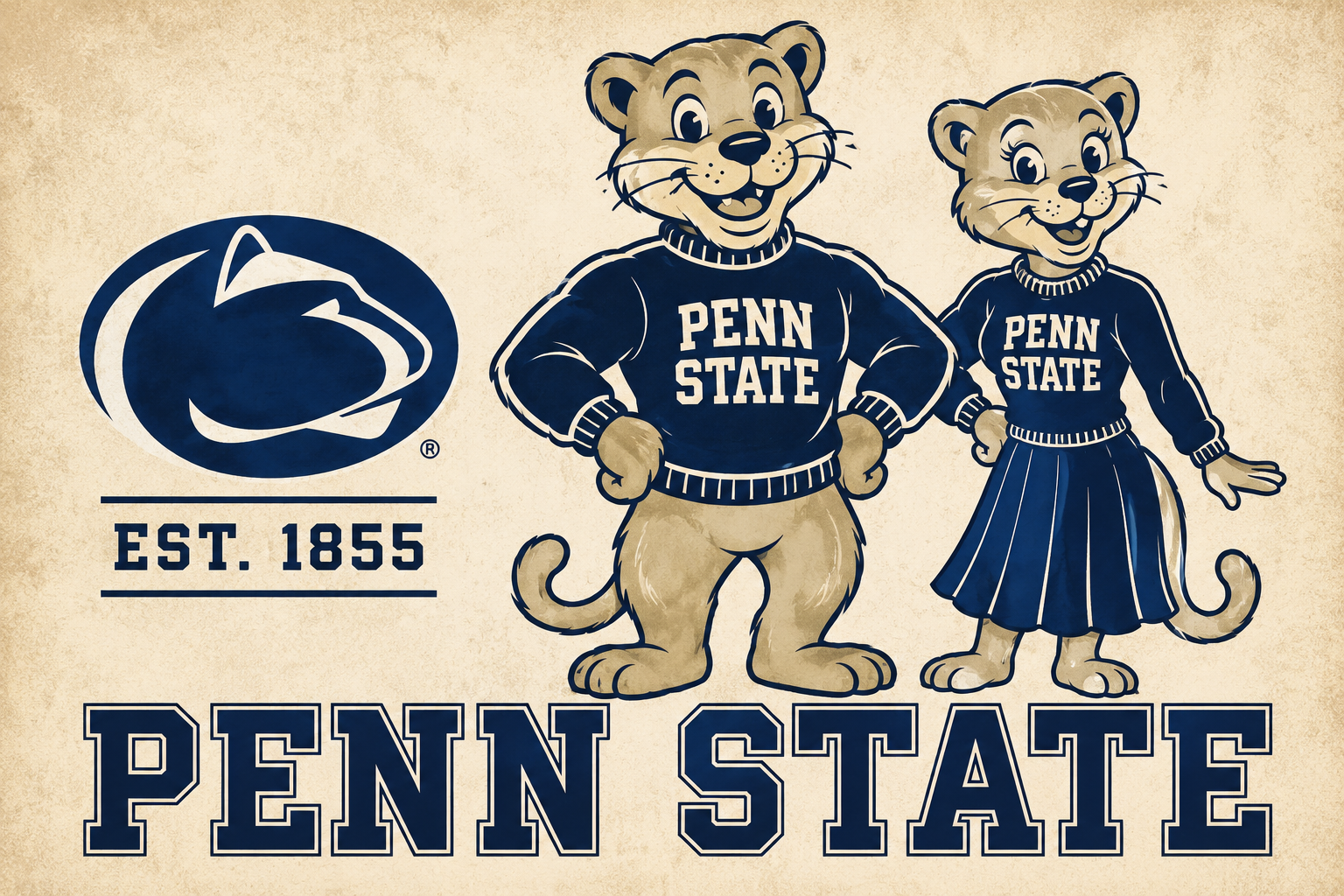 Penn State Blue and Cream Lion Character Wall Art