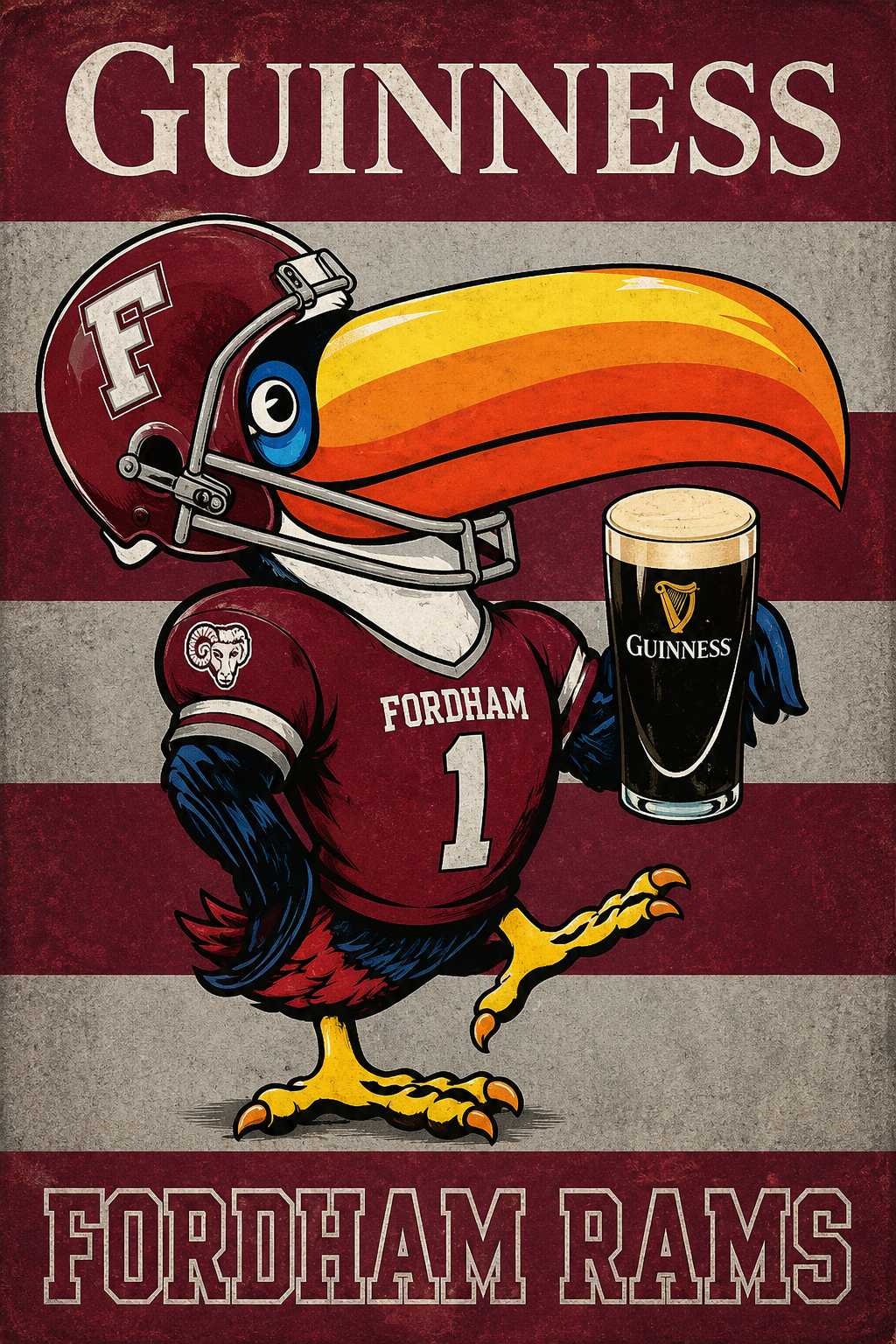 Guinness Fordham Rams Football Player Vintage-Style Wall Art