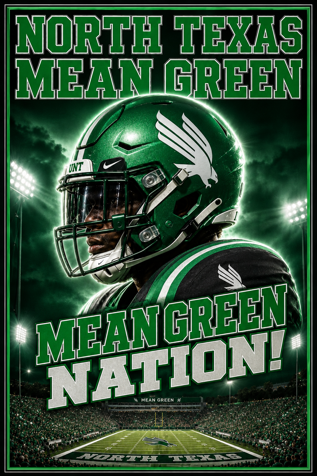North Texas Mean Green Football Helmet Wall Art