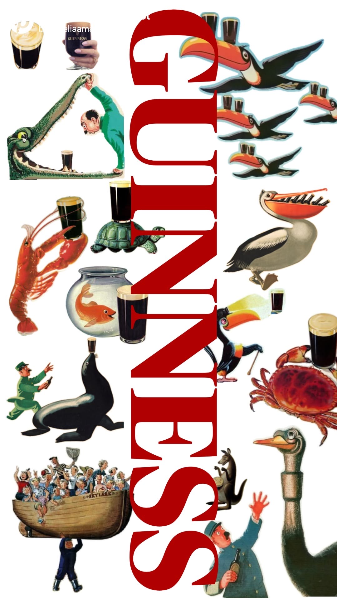 Guinness Animal Illustration Collage Wall Art