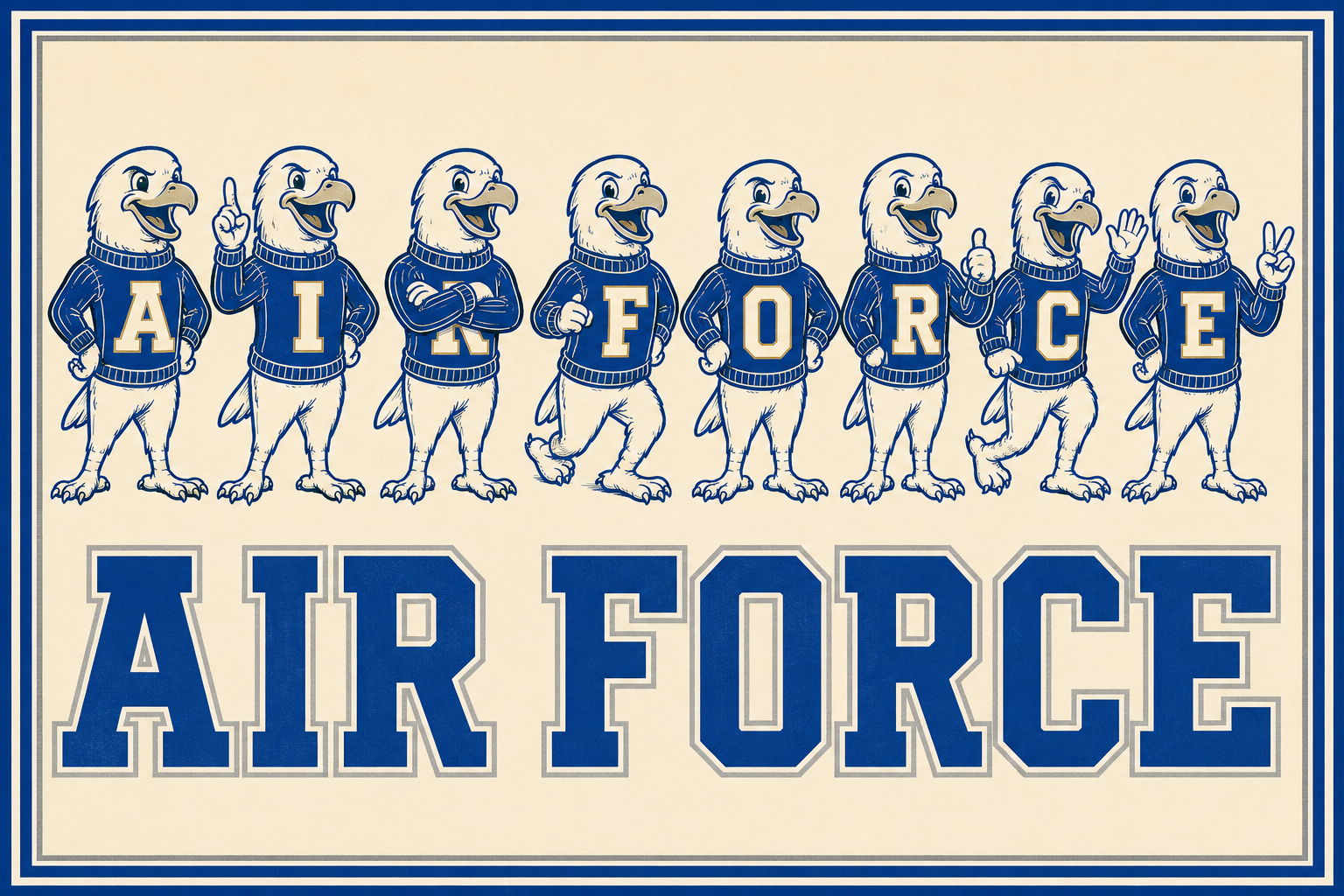 Air Force Eagle Mascots Typography Wall Art Print