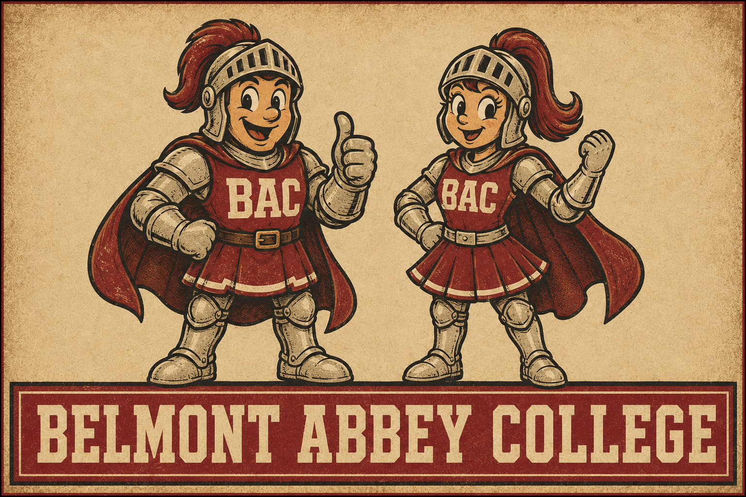 Belmont Abbey College Cartoon Knights Retro Wall Art