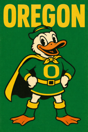 Oregon-Themed Cartoon Duck Graphic Wall Art