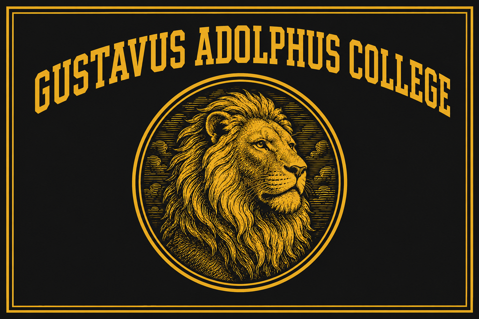 Gustavus Adolphus College Lion Black and Gold Wall Art