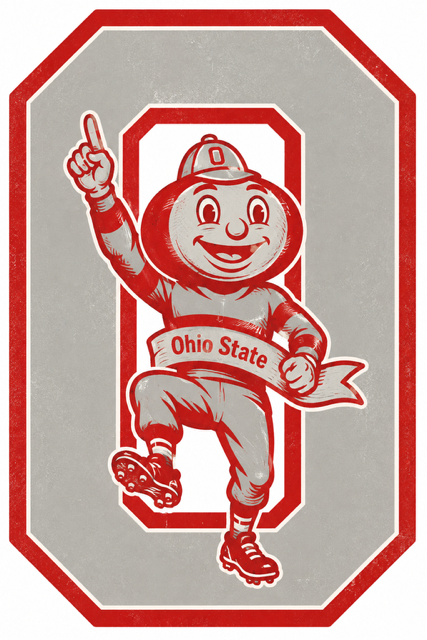Ohio State Football Mascot Red and Gray Octagonal Wall Sign