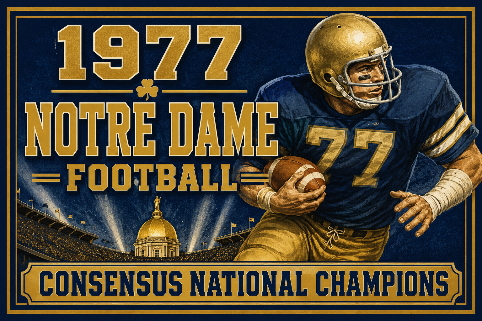 1977 Notre Dame Football Consensus National Champions Wall Art