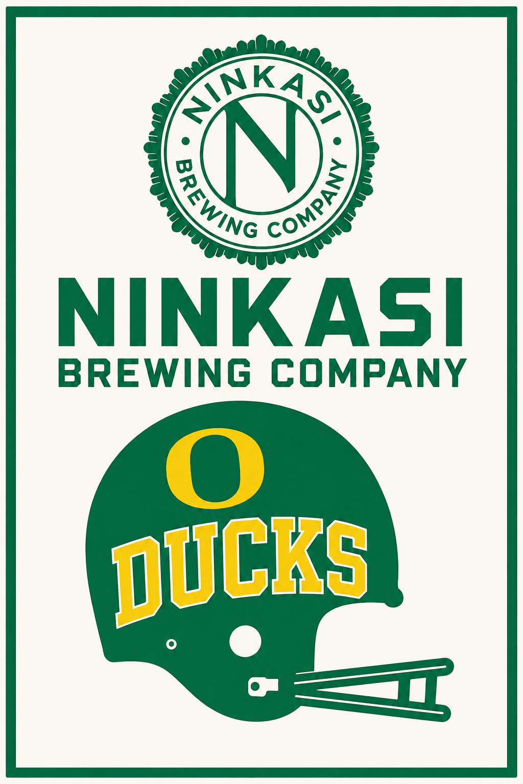 Ninkasi Brewing Company Ducks Helmet Green and Gold Wall Art