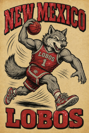 New Mexico Lobos Wolf Basketball Vintage-Style Wall Art