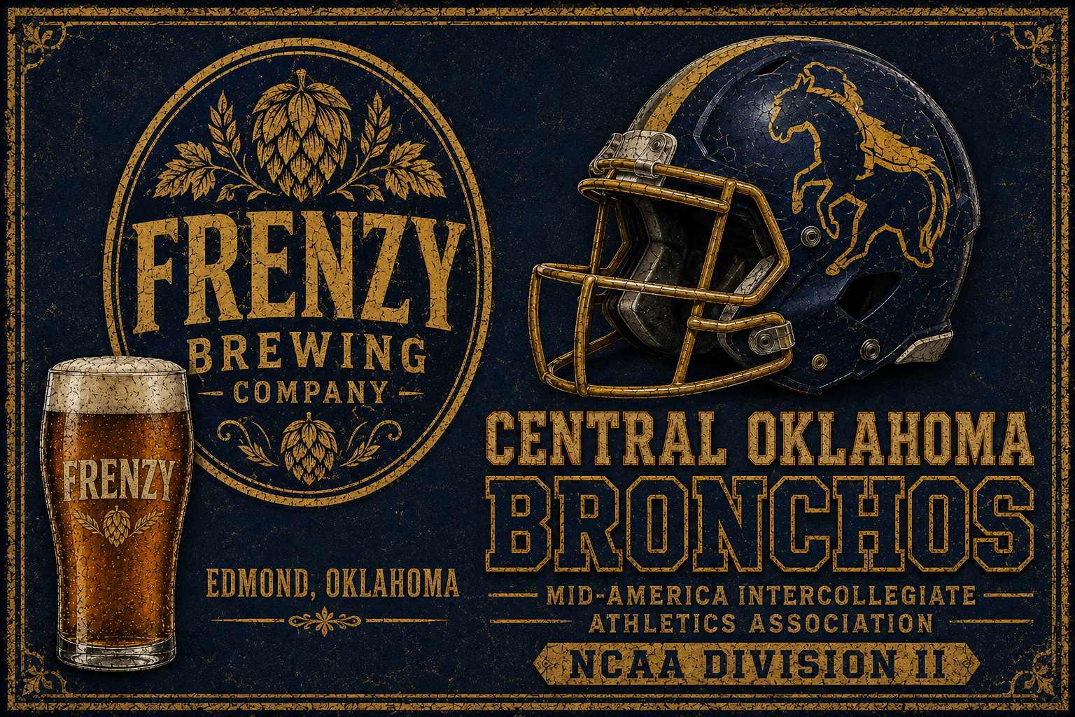 Frenzy Brewing Central Oklahoma Broncos Vintage-Style Wall Art