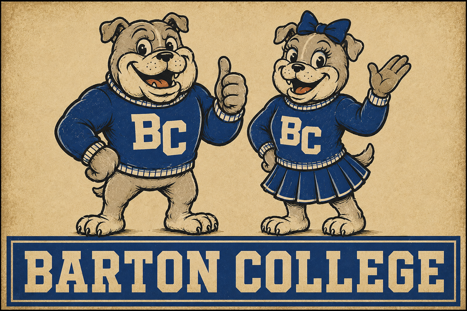 Barton College Bulldog Couple Blue Vintage-Style Wall Art