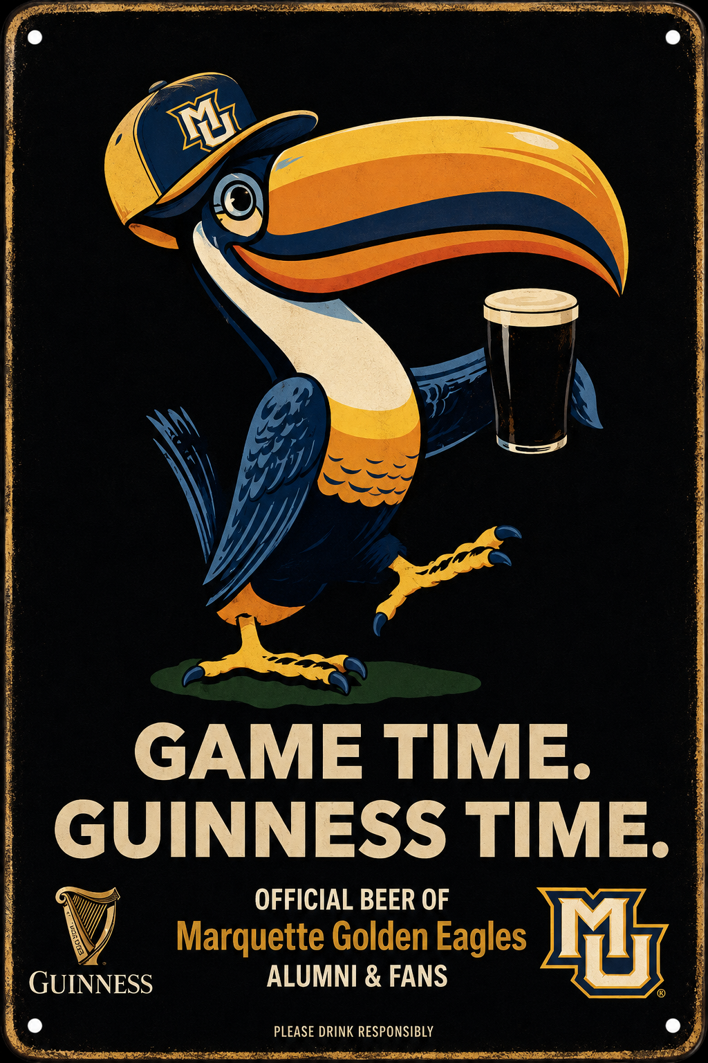 Game Time Guinness Marquette Golden Eagles Metal Sign