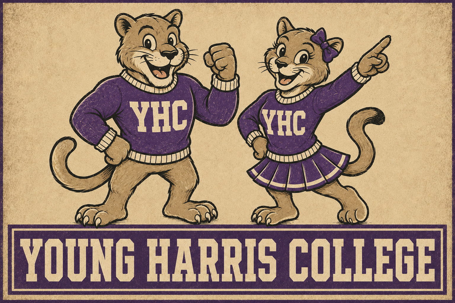 Vintage-Style Young Harris College YHC Mascot Wall Art
