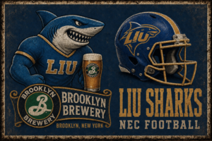 LIU Sharks Football Vintage-Style Printed Wall Art