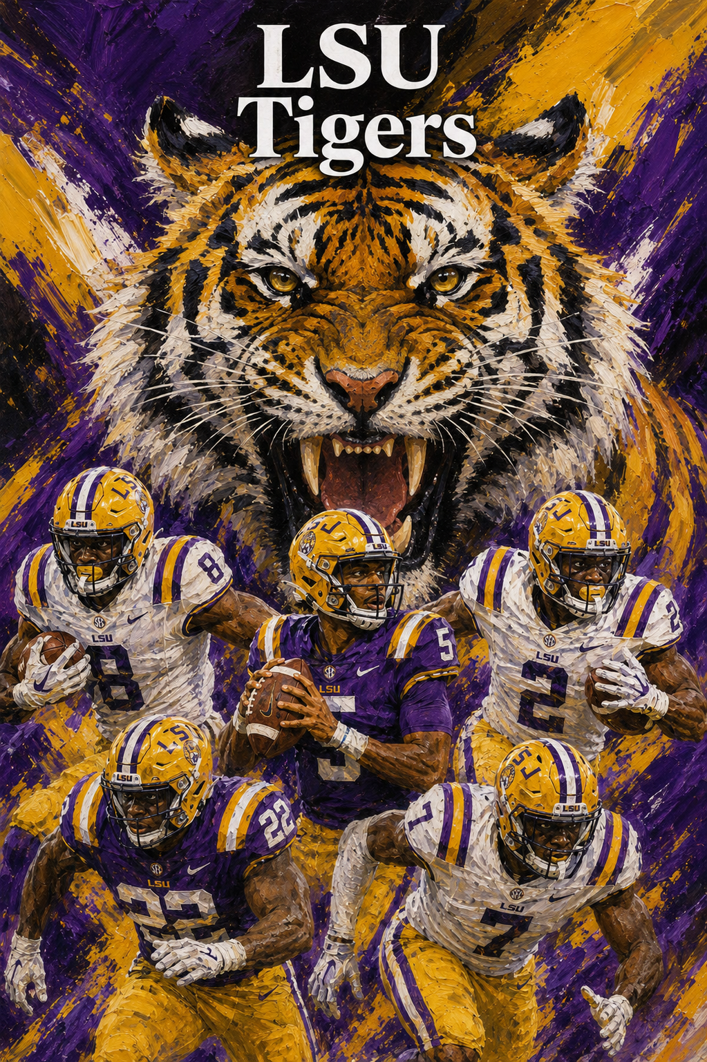 LSU Tigers Football Tiger Purple and Gold Wall Art