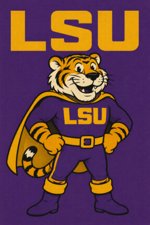 LSU Tiger Superhero Purple and Gold Graphic Wall Art