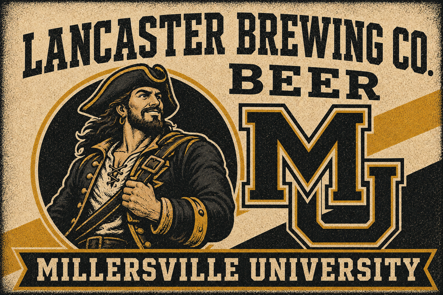 Vintage-Style Lancaster Brewing Co. Beer Millersville University Pirate Art