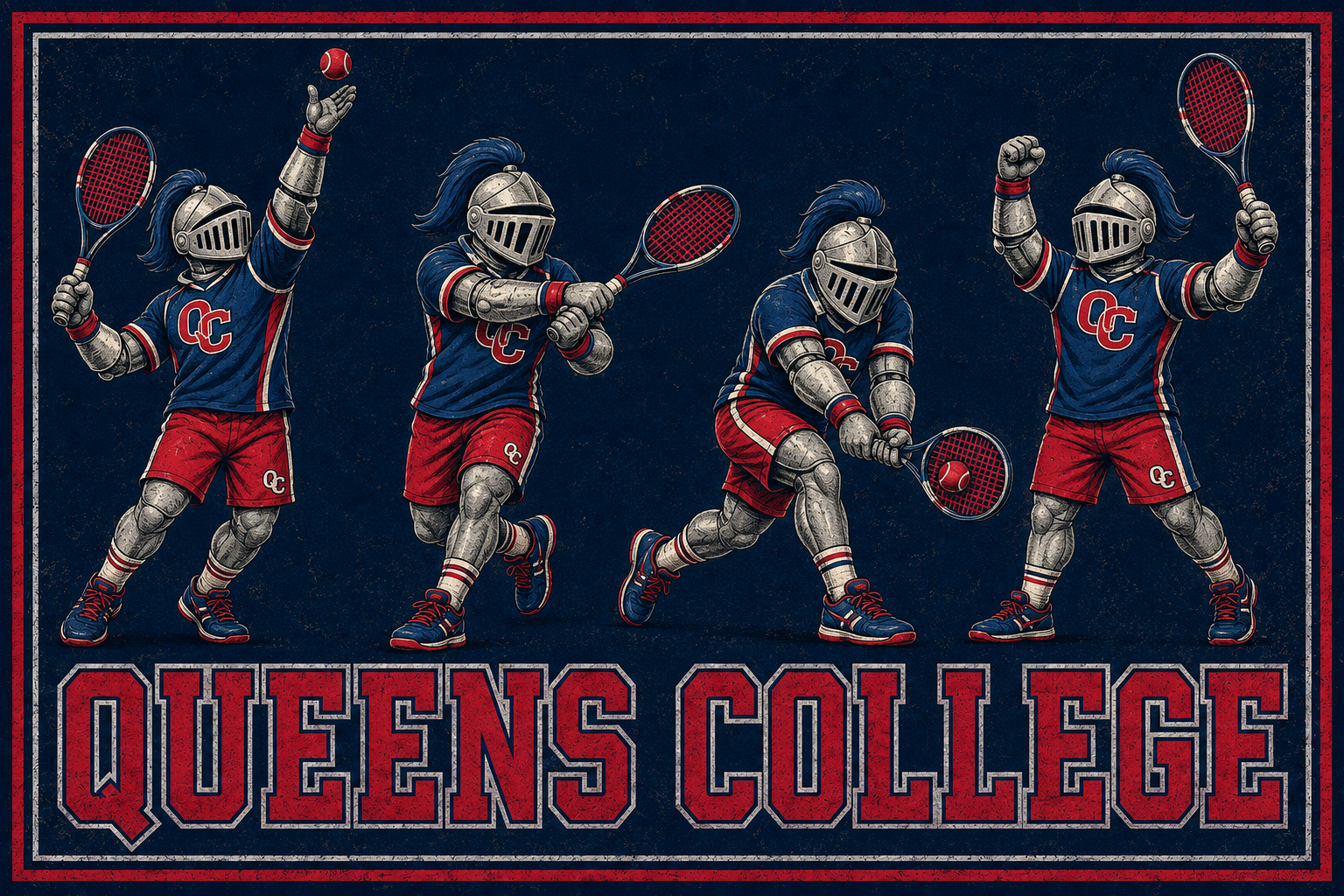 Queen's College Knight Tennis Vintage-Style Wall Art
