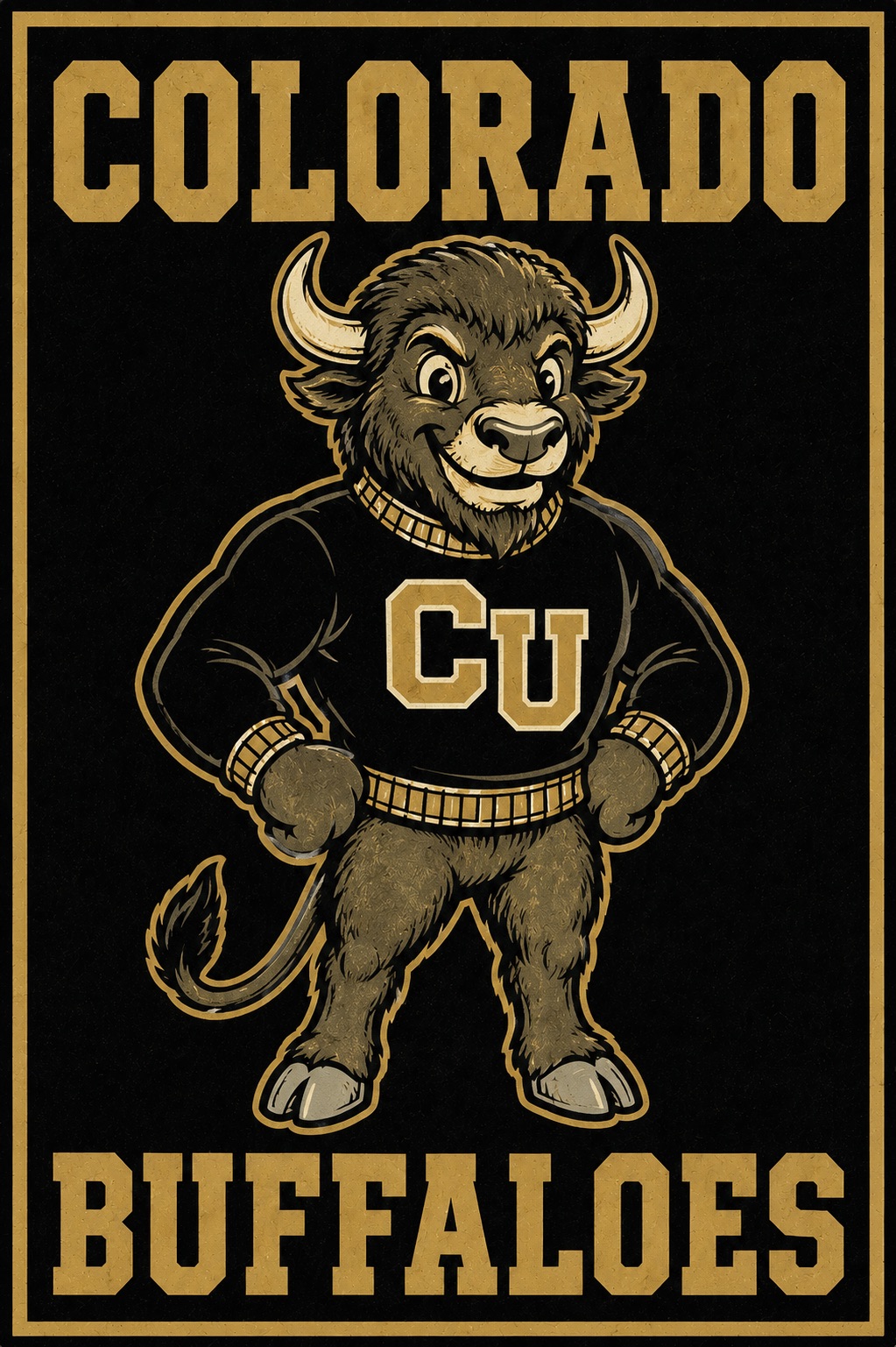 Colorado Buffaloes CU Bison Black and Gold Wall Art