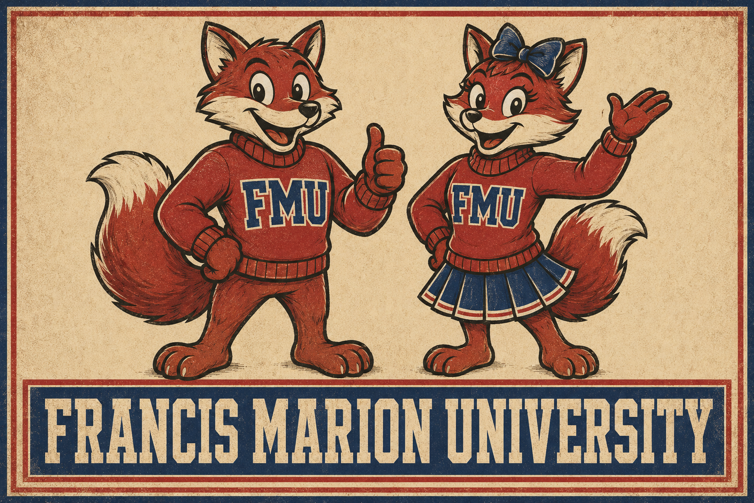 Francis Marion University Fox Mascots Vintage-Style Wall Art