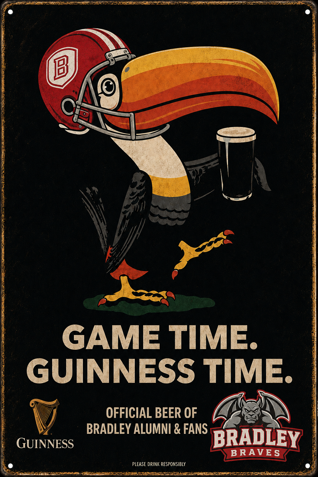 Vintage-Style Football Helmet Game Time Metal Sign