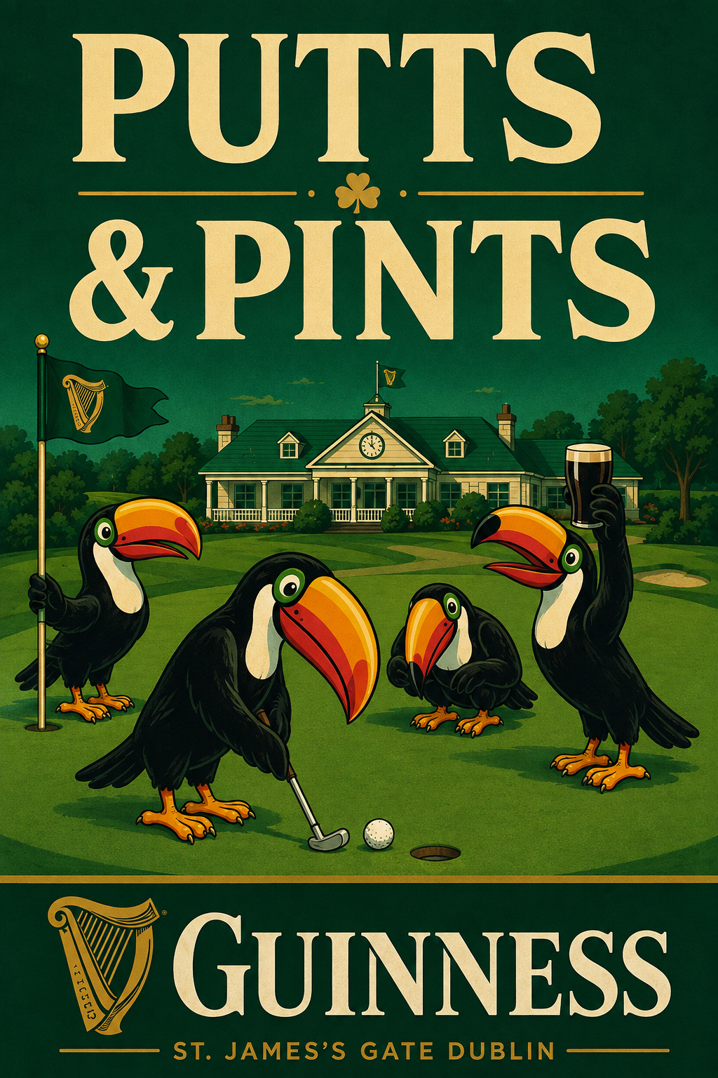 Guinness Toucans & Pints Vintage-Style Golf Wall Art