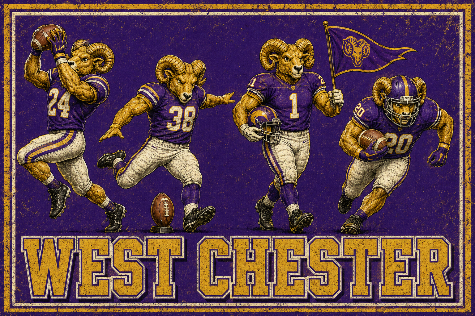 West Chester Rams Vintage-Style Football Wall Art