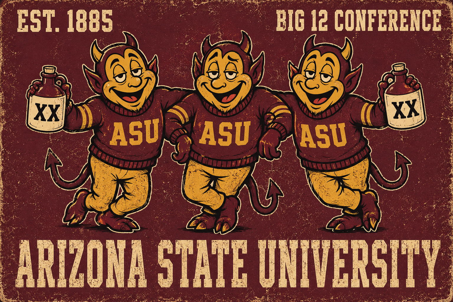 Arizona State ASU Big 12 Devil Trio Vintage-Style Wall Art
