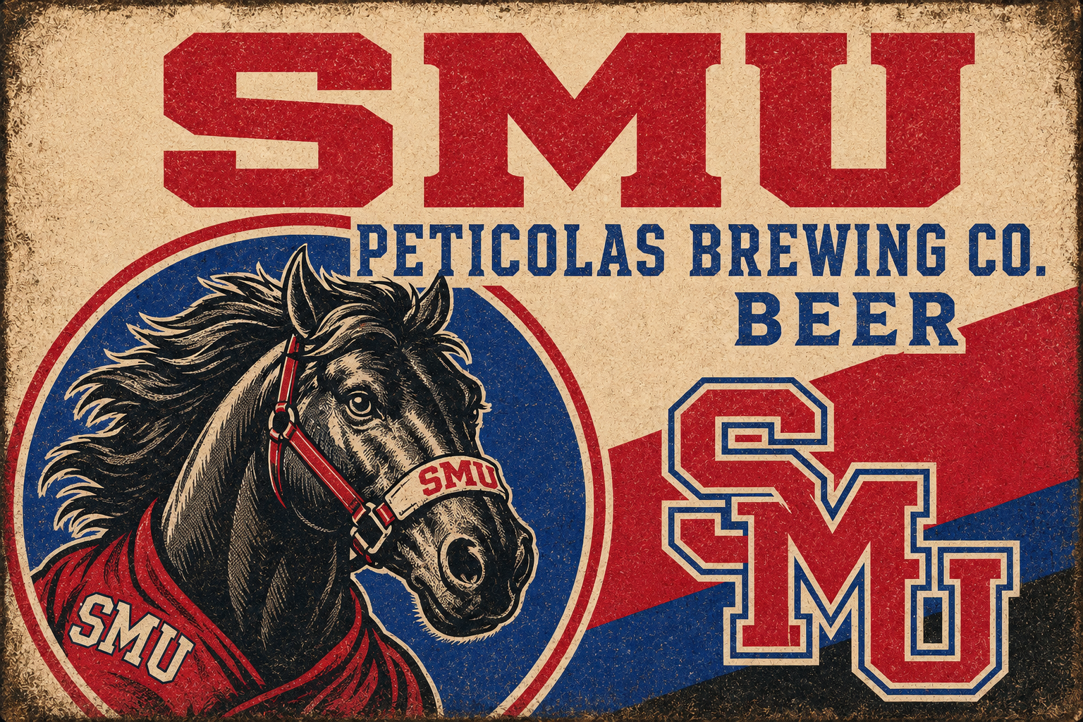 SMU Horse Peticolas Brewing Co. Vintage-Style Wall Art