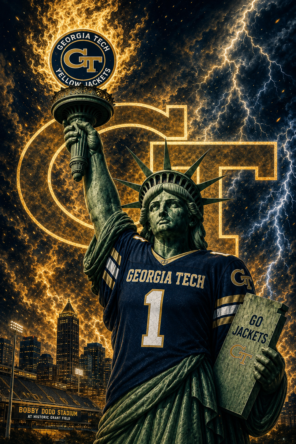 Georgia Tech Yellow Jackets Statue Football Poster Art