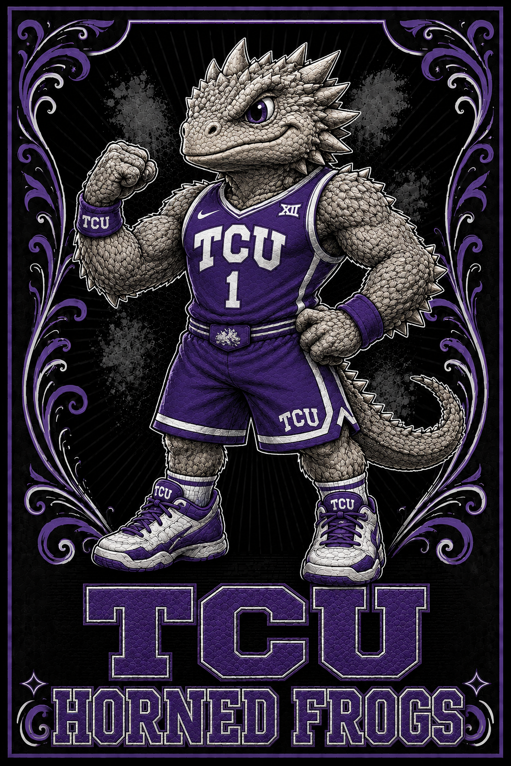 TCU Horned Frogs Purple Dragon Basketball Wall Art