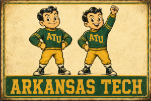 Arkansas Tech Green and Gold Cartoon Athletes Vintage-Style Sign