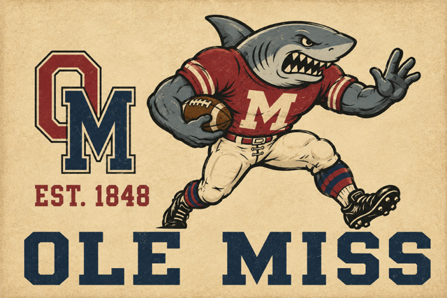 Ole Miss Shark Football Player Vintage-Style Wall Art