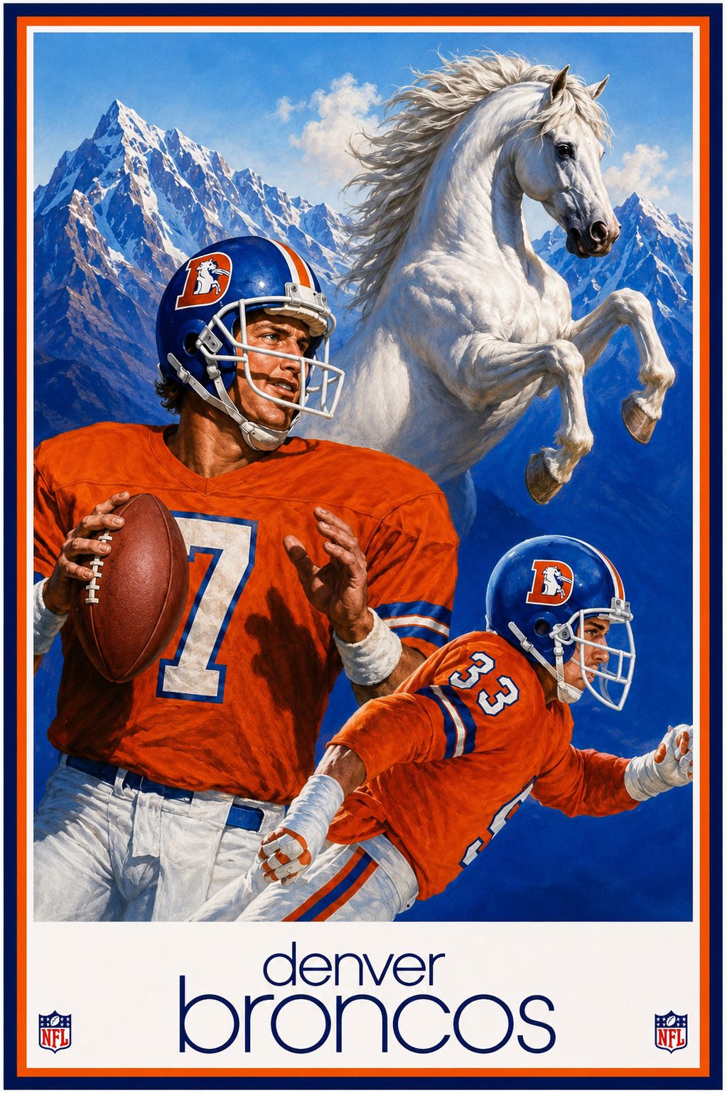 Denver Broncos Football and Mountain Horse Poster Art
